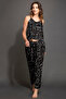 Plush Satin Printed Top & Pyjama Set in Black - 3