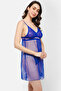 Chic Basic Self-Patterned Sheer Babydoll in Navy with G-string - Lace - 2
