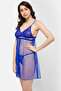 Chic Basic Self-Patterned Sheer Babydoll in Navy with G-string - Lace - 3