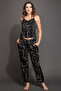 Plush Satin Printed Top & Pyjama Set in Black - 2