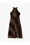 Women'S Beige Design Midi Dress