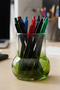 Minimalist Transparent Glass Pen Holder - Desktop Office Organizer (11X9 cm) - Lime Green