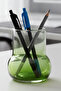 Minimalist Transparent Glass Pen Holder - Desktop Office Organizer (11X9 cm) - Lime Green - 3