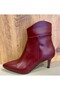 Women's Burgundy Leather 6 cm Heeled Boots - 3