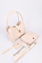 Women's Cream Charm and Wallet Detailed Three-Compartment Detachable Makeup Bag Hand and Shoulder Bag Lux - 2