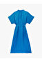 Women'S Blue Midi Satin Dress - 2