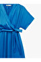 Women'S Blue Midi Satin Dress - 3