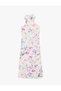 Women'S Pink Design Halter Neck Satin Dress