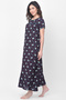 Leaf Print Long Nighty in Navy - Rayon - 3
