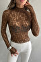 Women's Transparent Lace Long Sleeve Blouse - 4