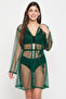 Chic Basic Sheer Robe in Dark Green - Mesh - 2