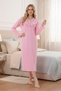New Season Pink Long Sleeve Button Detailed 100% Cotton Stylish Lace Large Size Nightgown - 4