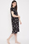 Pretty Florals Mid Length Night Dress with Side Slits in Black - Rayon - 3