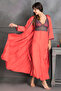 2 Pc Set in Coral Red - Long Nighty & Robe - Satin - 5