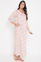 Pretty Florals Long Nighty in White - 100% Cotton - 3