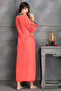 2 Pc Set in Coral Red - Long Nighty & Robe - Satin - 8