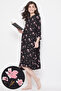 Pretty Florals Mid Length Nightdress in Black- Cotton Rich - 2