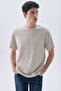 Men's Stone Color Loose Fit Crew Neck T-Shirt