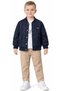 Boy's Quilted Snap Closure Jacket, Long Sleeve T-Shirt and Trousers, Navy Blue Color Three-Piece Set