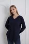 Women's (Slim) V-Neck Long Sleeve Slit Blouse - 3