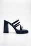 Women's Special Design Platform Heeled Navy Blue Patent Leather Evening Dress Slippers