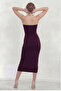 Women's Accessory Detailed Collar Slit Midi Dress Brown, Black - 7
