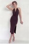 Women's Accessory Detailed Collar Slit Midi Dress Brown, Black - 3