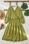 Lace Detailed Crochet Blouse Skirt Set - Olive Green - Olive - 2