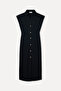 Women's Black Fitted Button Detailed Sleeveless Midi Dress - 5