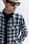 Men's Navy Blue Comfort Fit Plaid Shirt Jacket - 4