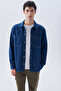 Men's Indigo Regular Fit Double Pocket Long Sleeve Jean Shirt