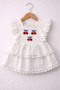 Baby Girls’ 4-Piece Broderie Dress Set – Cherry Print Bloomers, Headband & Socks - 4