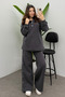 Women's Anthracite Soft Sweatshirt Set with Embellished Snap Detail - 6