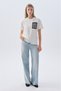Women's Ecru Embroidered Crew Neck T-Shirt with Pocket Detail - 3