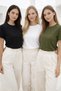 Women's 3-Pack Black-White-Khaki Soft Textured Interlock Crew Neck T-Shirt - 5