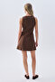 Women's Brown Stitching Detailed Sleeveless A-Form Mini Dress - 2