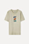 Men's Stone Color Printed Crew Neck T-Shirt - 3