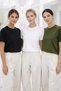 Women's 3-Pack Black-White-Khaki Soft Textured Interlock Crew Neck T-Shirt - 2