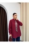 Textured Shirt with Collar Accessories and Scarf Detail 9003 - Claret Red - 5