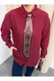 Textured Shirt with Collar Accessories and Scarf Detail 9003 - Claret Red - 2