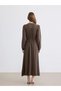 Green High Neck Gathered Waist Fitted Dress (S6) - 4