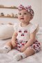 Baby Girls’ 4-Piece Broderie Dress Set – Cherry Print Bloomers, Headband & Socks - 3