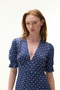 Women's Navy Blue Floral Printed Flared Mini Dress with Back Detail - 4