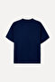 Women's Navy Blue Low Sleeve Oversize Crew Neck T-Shirt - 5