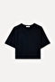 Women's Black Low Sleeve Crew Neck Oversize Crop T-Shirt