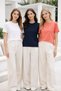 Women's 3-Pack Navy Blue-White-Pink Soft Textured Interlock Crew Neck T-Shirt - 7