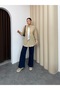 Textured Shirt with Collar Accessories and Scarf Detail 9003 - Beige - 3
