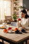 6 Piece Porcelain Pumpkin Model Cup Set with Lid (Colorful) - 5