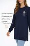 Günpa 275-02-26 Women's Long Tunic Star Stone Detailed Wrinkled Sleeve Sweatshirt - 2