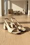 Roboa Beige Wrinkled Patent Leather (8 cm) Square Toe Heeled Shoes - 2
